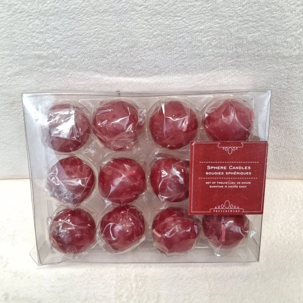 Pottery Barn Red Sphere Candles Box of 12 Individual 4 HR Burn READ